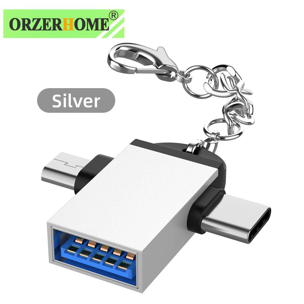 

2 в 1 Otg адаптер USB 3,0 «мама» на Micro USB «папа» и разъем типа C «папа» из алюминиевого сплава USB-конвертер для Xiaomi Samsung Grey