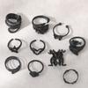 Personality Exaggerated Electrophoresis Black Butterfly Love Mushroom Five-Pointed Star Snake Claws 10-Piece Set Ring