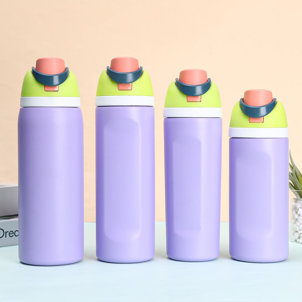 304 stainless steel water bottle - Large capacity portable bouncing insulated cup - Handheld double drinking straw cup