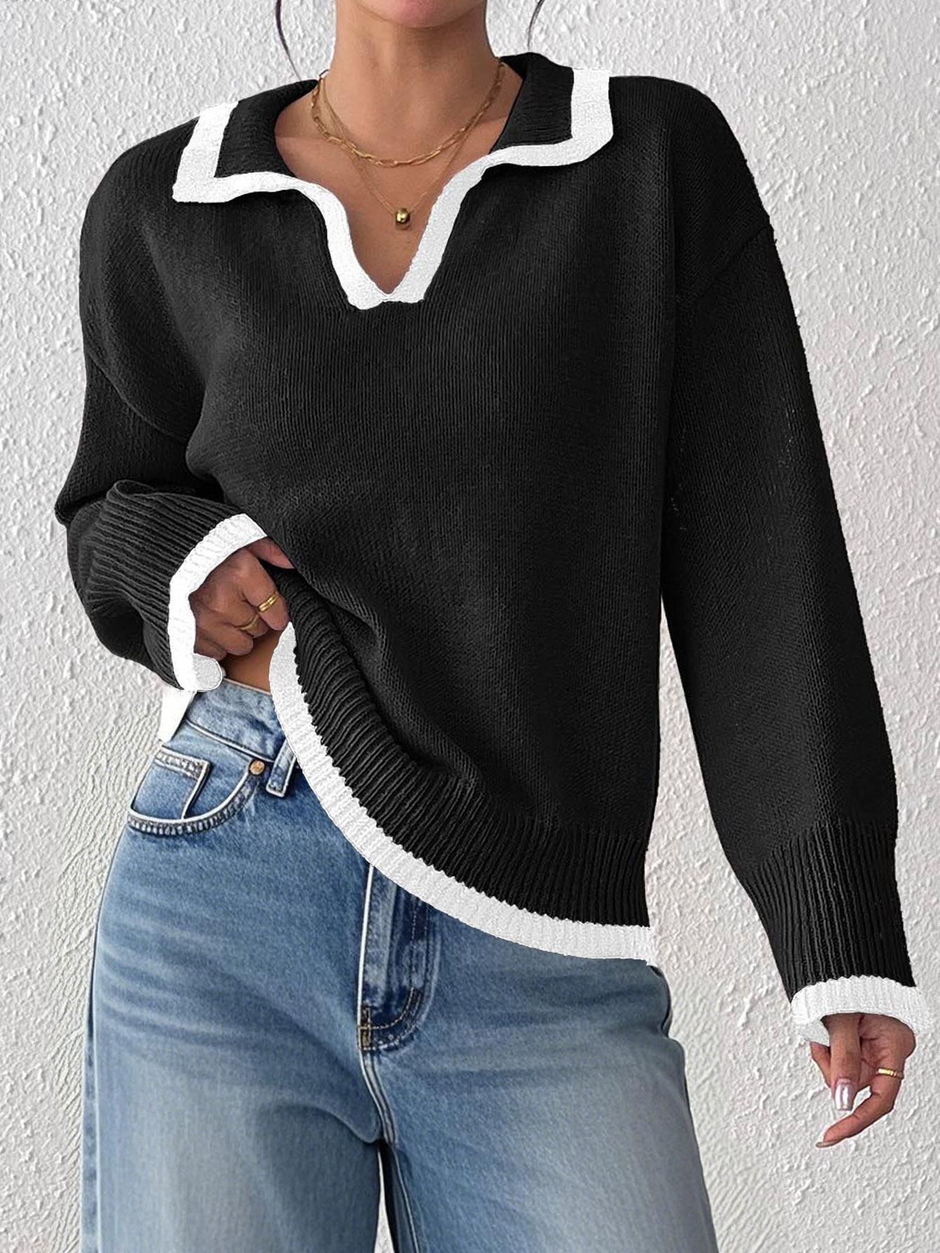 Women S Long Sleeve Polo Neck Pullover Sweater Casual Style S