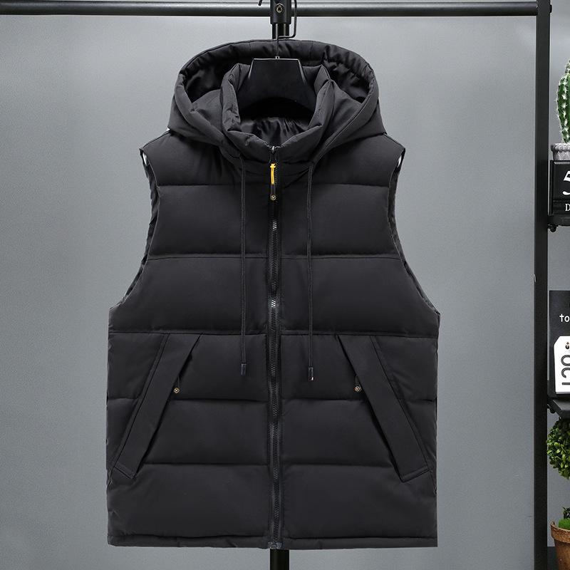 Herren Plus Size Color Block Baumwollweste mit abnehmbarer Kapuze - Herbst/Winter Lässige Weste