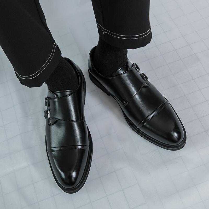 Fashion Brand Men Lightweight Slip-On Leather Casual Shoes Soft Bottom Wear-Resistant Driving Casual Loafers Shoes Trends Double Buckle