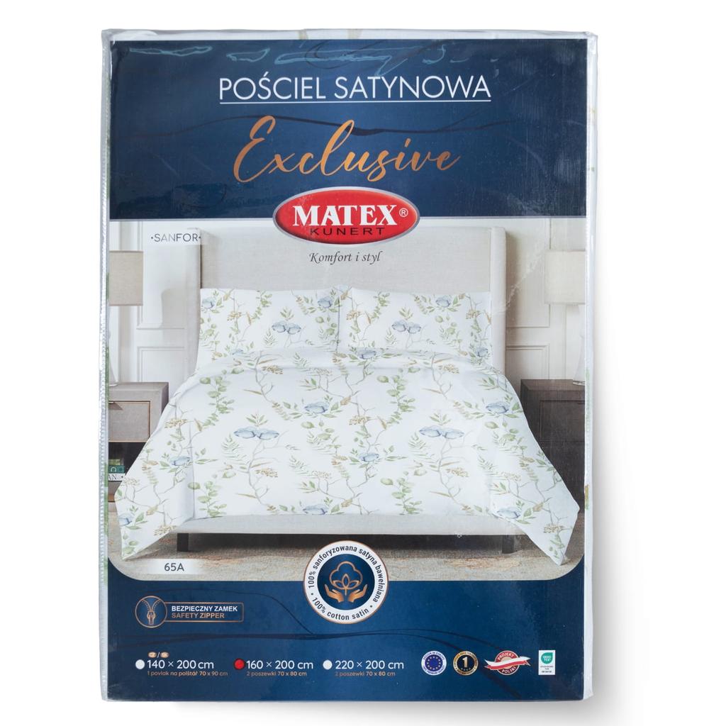Satin bedding set 220x200 exclusive bright floral spring in shades of green
