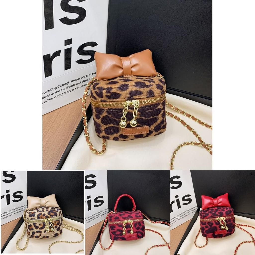Trendy Leopard Print Stylish Crossbody Bag For Kids With Chic Bow Design