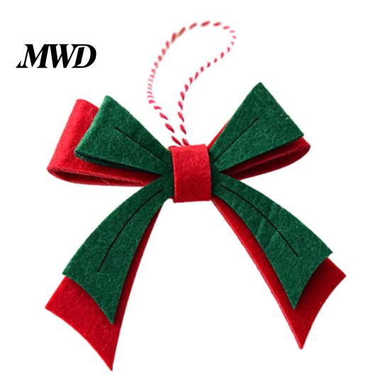 Indoor Tree Hanging Decor Christmas Bow Ornament, Red Green Boot Bowknot Pendant, Xmas Festive Window Handle Felt Decoration for Holiday Home