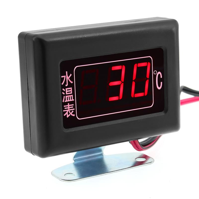 ZMFJH Mini 0-120 Celsius Digital Water Temperature Gauges with Flashing Alarm+Temp Adaptor 26-40mm Red LED for Car Truck 12V 24V