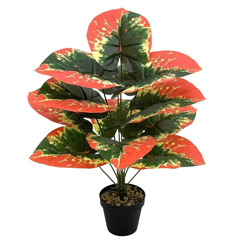 1PC Color Blocking Artificial Tropical Plants with 24Leaves Fake Plant Ornamental Holiday Home Office Outdoor Decoration