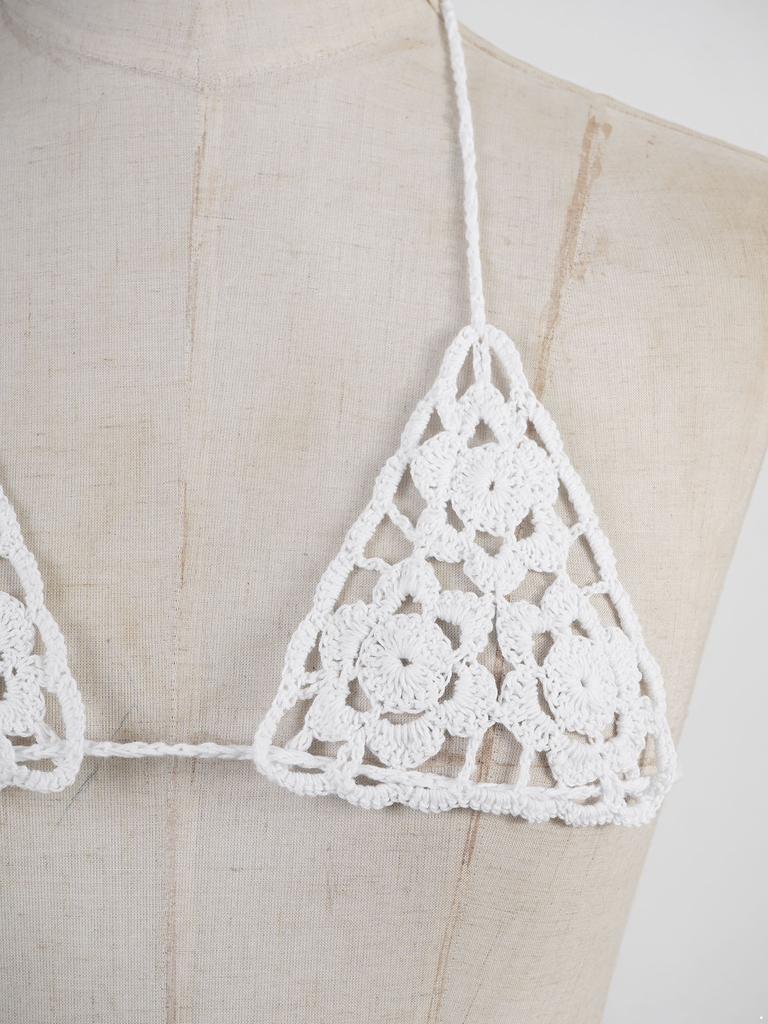 Women Floral Handmade Crochet Lingerie Suit Hollow Out Bikini Set Beach Two-Piece Micro Swimsuit Sunbathing Swimwear