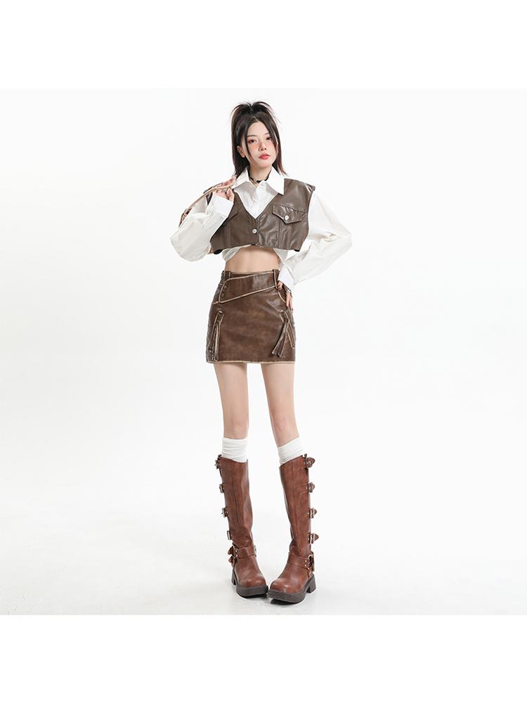 

Женская черная готическая юбка-трапеция из кожи в винтажном стиле Y2k, мини-юбка в стиле Харадзюку, корейская мода, 2000-е годы, эстетика, дрянная одежда 2024 L кофейный