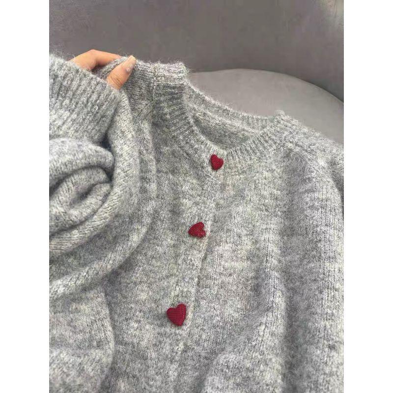 

Heart Gray Fancy round Neck Knitting Cardigan Sweater Grey S