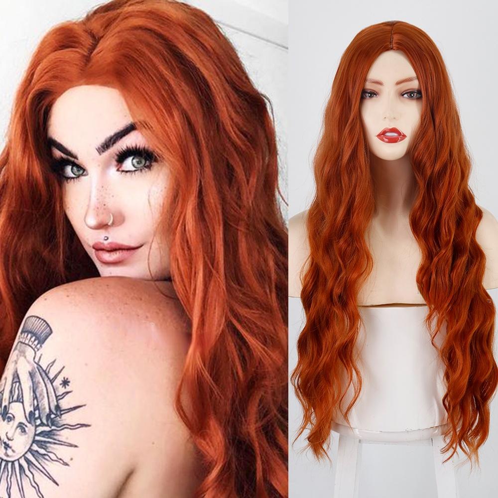 MISSQUEEN Golden Black Orange Wig Long Water Wave Halloween Cosplay Wig Female Synthetic Wig High Temperature Fiber