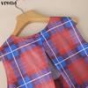 VONDA Ethnic Women Casual Round Neck Sleeveless Plaid Print Casual Tunic Dress