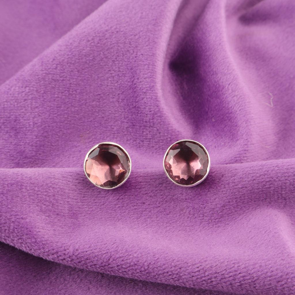 Rhodolite Gemstone Stud Post Birthday Gift Earrings Jewelry 925 Sterling Silver EE-150-9