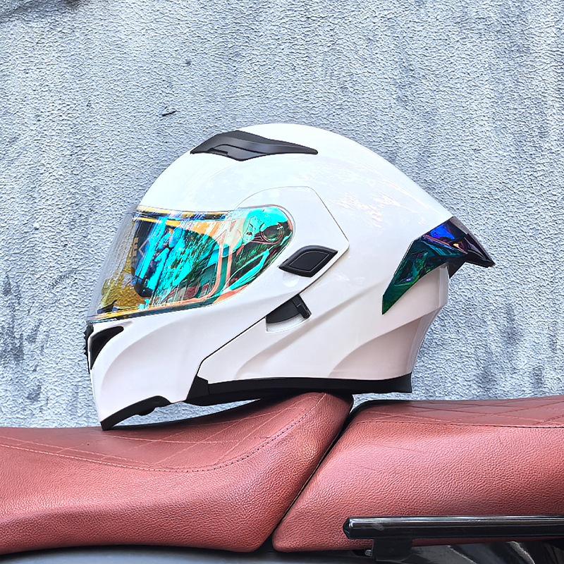 Motorcycle Helmet Peeling Helmet Double Lens Big Tail Locomotive Racing Helmet Running Helmet Men and Women Keep Warm In Winter
