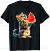 Cute Funny Cat On Watermelon Meme T Shirt Men Women ONeck Fashion  Short Sleeve Tshirts Retro Harajuku Oversized Tshirt