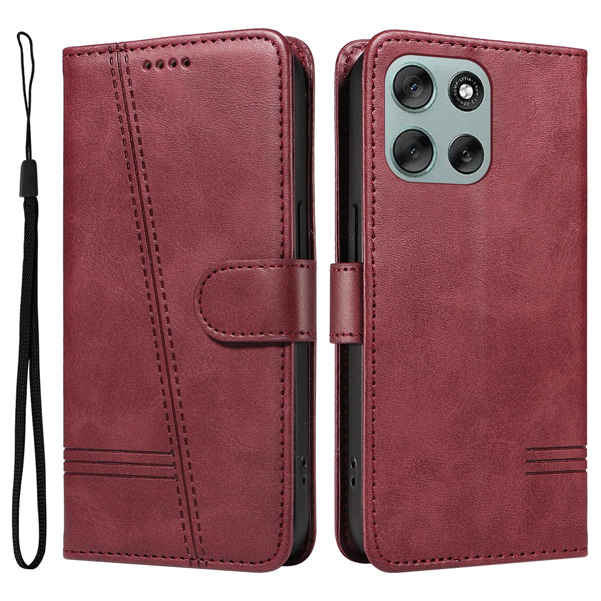 

Для Motorola Moto G56 5G Чохол-гаманець Шкіряний чохол для телефону з Т-подібними лініями Підставка Wine Red