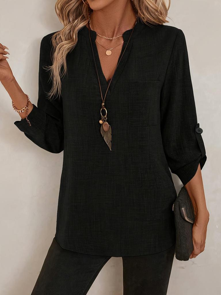 2026 Spring/Summer Women's Plus Size V-Neck Solid Color Loose Fit Shirt