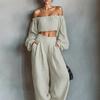Damen Minimalistisches Leinenmischung Trägerloses Oberteil & Weitbeinige Hosen Set