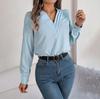 Women Long Sleeve V-Neck Tees Solid ColorT Shirt Ladies Tee Shirt Street Chiffon Blouses Wear Top