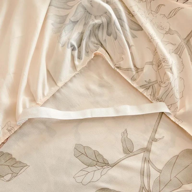 Ensemble 3 pièces Double Couche Coton Style Pastoral Housse de Lit Volants Housse de Lit Imprimé Végétal Jupe de Lit Couvre-lit Simple Double