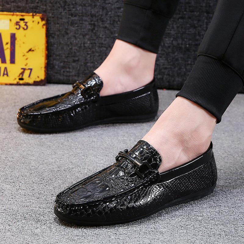 Trendige Mokassins mit Krokodilmuster für Herren – Freizeitschuhe im koreanischen Stil