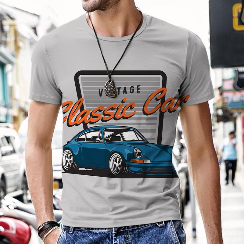 Oufi T Shirt for Men Men's T-shirts Vintage Car Design Hip-hop Tops Tracksuit 3D Printed Short Sleeve Luxury 2022 New Beach Tees