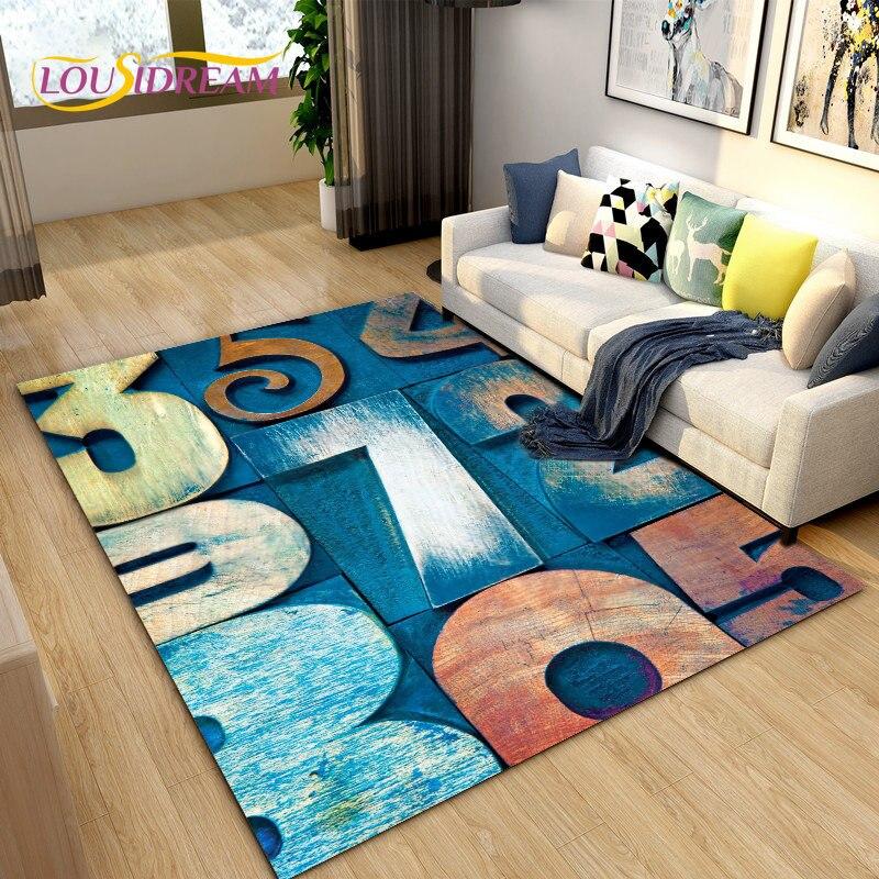3D Letter Number Retro Nostalgia Area Rug,Carpet Rug for Living Room Bedroom Sofa Doormat,Kids Play Crawling Non-slip Floor Mat
