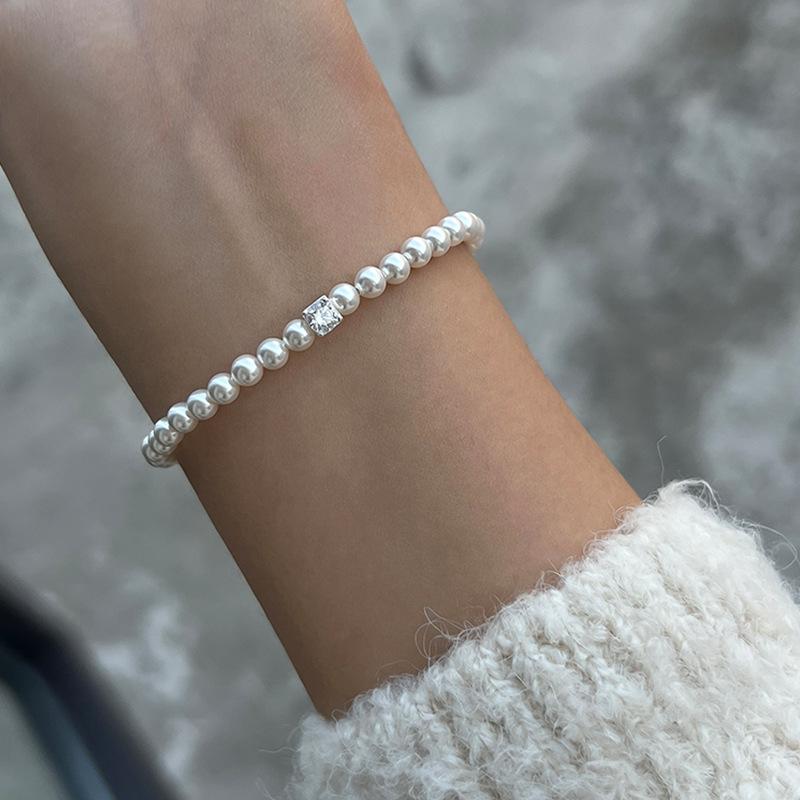 French Retro Pearl Zircon Bracelet Women'S Light Luxury High Sense Exquisite Fashion Temperament Elegant Versatile Bracelet Jewelry