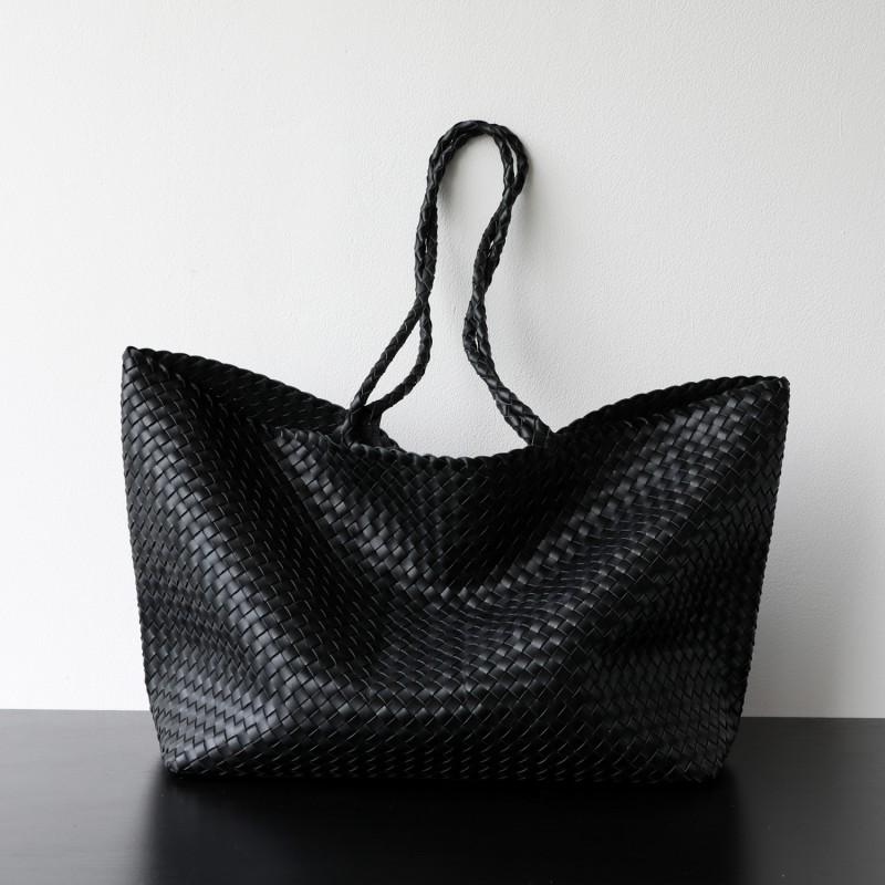 Handwoven Full-Grain Leather Tote Bag Women Large Capacity Vintage Chic Office In Soft Supple Cowhide