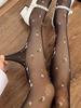 1 Pair Women's Japanese Style Sweet Grass Floral Sheer Tights, Spring-Summer Thin Sexy Chic Black Silk Slim Pantyhose, Suitable