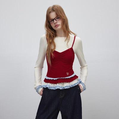 2025 Autumn Sweet & Cool Ruffle Hem Long Sleeve Crop Top