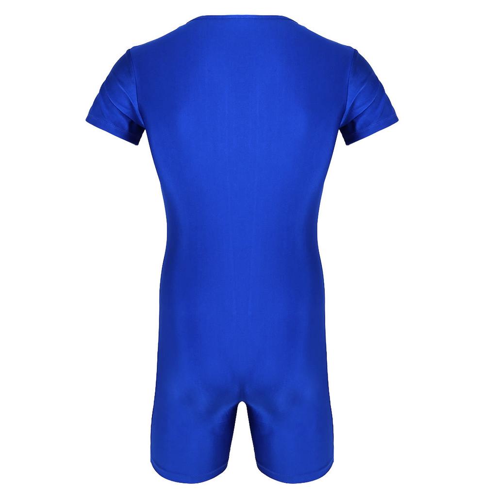 Men's One Piece Short Sleeve Front Zipper Leotard Bodysuit Wrestling Singlet Jumpsuit Romper