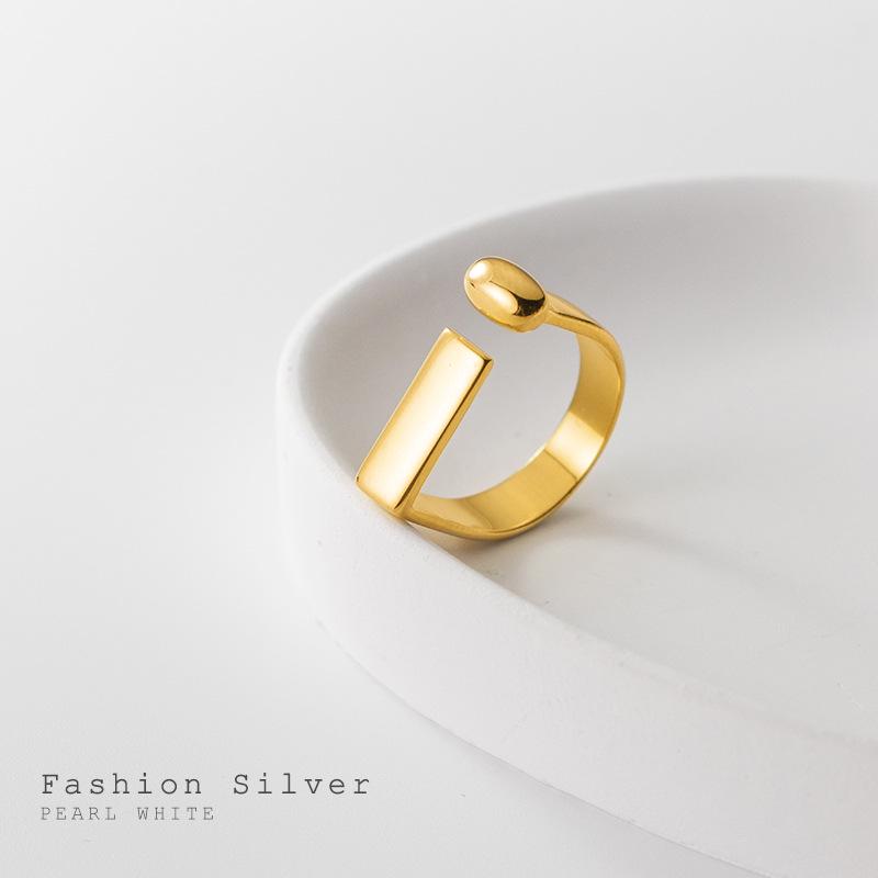 S925 Silver Geometric Open Rectangle Ring for Women - Japanese & Korean-Inspired Minimalist Design