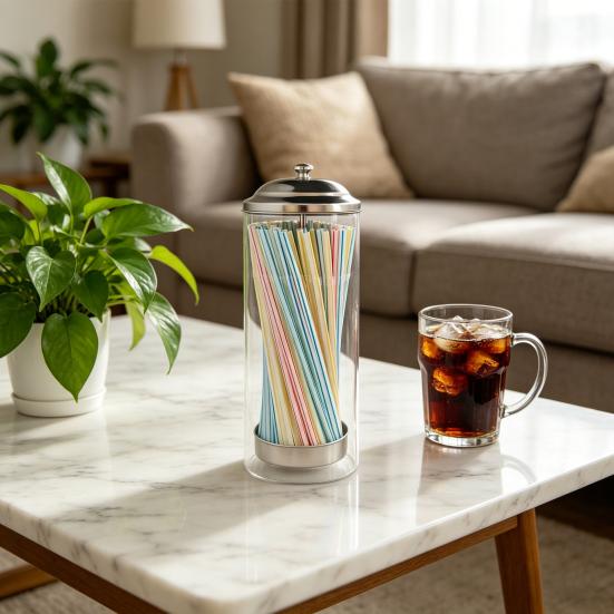 Opbevaringsspand til sugerør med låg i rustfrit stål Støvtæt krukke Glas Holdbar Fødevaregodkendt Sugerørsholder Organizer til Køkken Kontor
