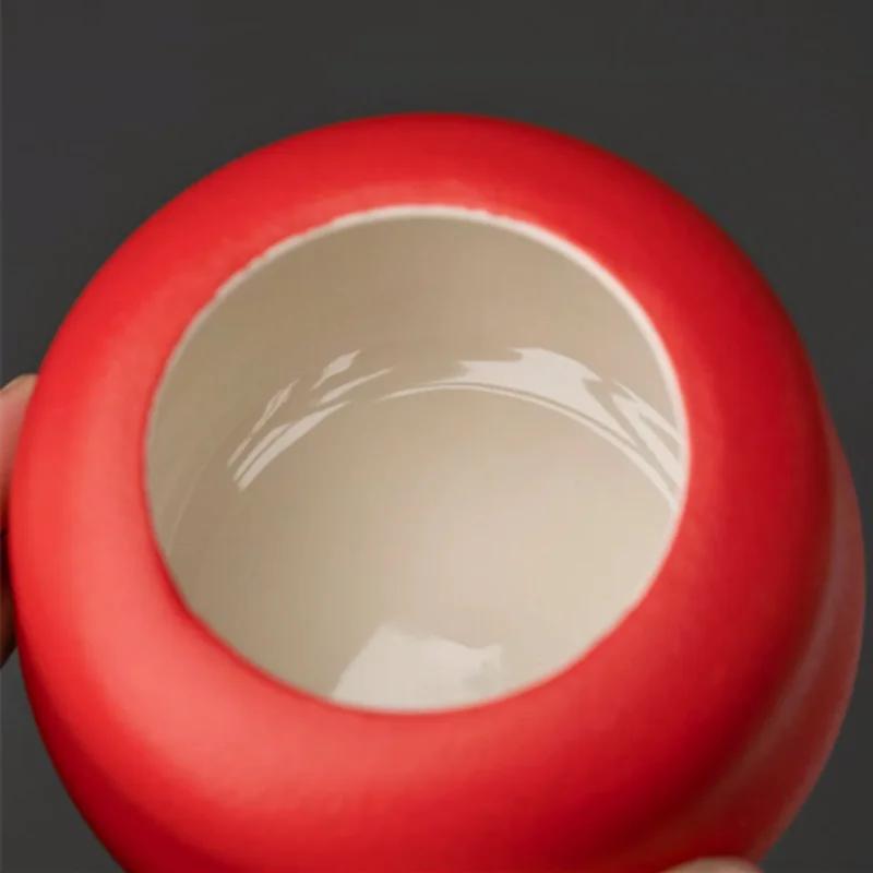 Chinese Persimmon Ceramic Tea Caddy Red Wedding Tea Jar Sealed Container Travel Tea Box Coffee Spice Candy Storage Tank Teaware