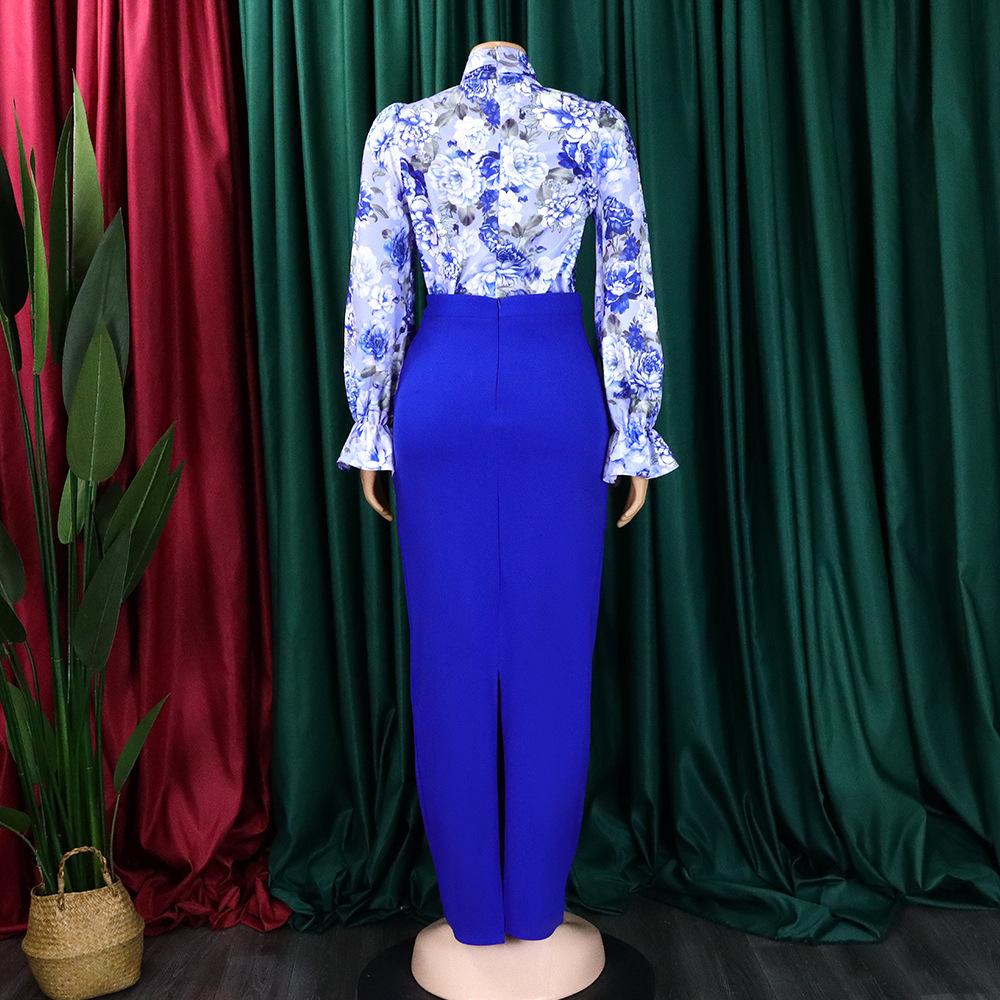 YYFS Women's Fashion Casual Flower Pattern Print Autumn Winter Long Sleeve Skirt Suits