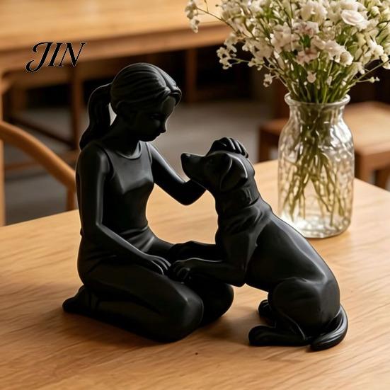 Jedinečná ručně vyráběná památka na mazlíčka 3D tištěná figurka dívky se psem, minimalistická dřepící socha pro domácí dekoraci, emoční dárek soustrasti, léčení