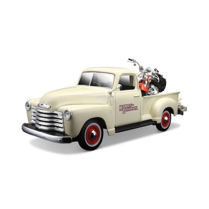 Véhicule miniature Chevrolet 3100 Pick-Up 1950 avec moto - Maisto - Crème