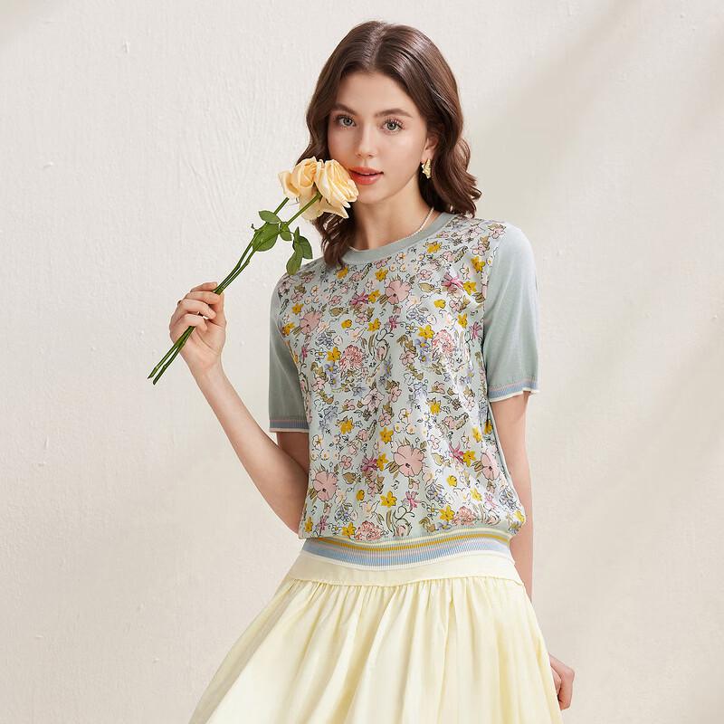 Women's Pastoral Silk Blend Short Sleeve Knit Top