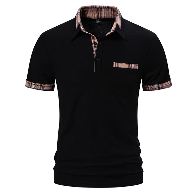 

Summer Men s Short Sleeve Polos Fashion Personalized Color Block Turn Down Collar T-Shirts Men Casual Daily Pocket Polo Shirt US XXL чорний