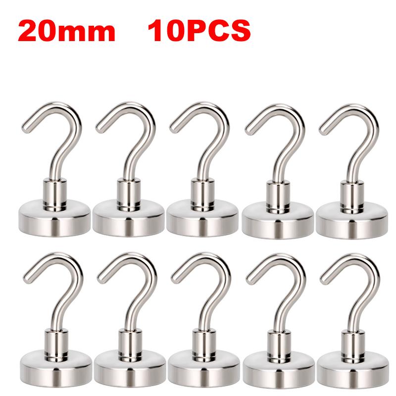 10PCS E20 Metal Strong Magnetic Hooks Wall-mounted Heavy Duty Magnet Hook Key Coat Hanging Hanger Home Kitchen Bathroom Storage
