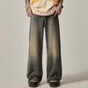 Men Jeans Gradient Contrast Color Wide Leg Loose High Street Retro Hip Hop Straight Full Length Pockets Button Zipper Closure Me