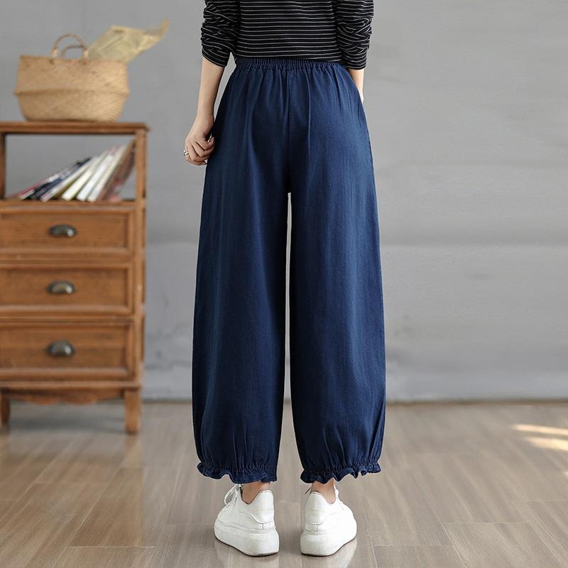 Plus Size Vintage High Waist Casual Loose Women Spring Autumn Jeans Denim Wide Leg Pants