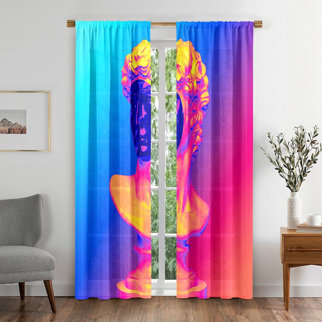 

Abstract ColorfulSculpture Pop Art Window Area Curtains Children Living Interior Room Sleeping Room Restroom Kitchen Area Door Decor Hooks 2Piece W50 X H130(CM)X2&Hook