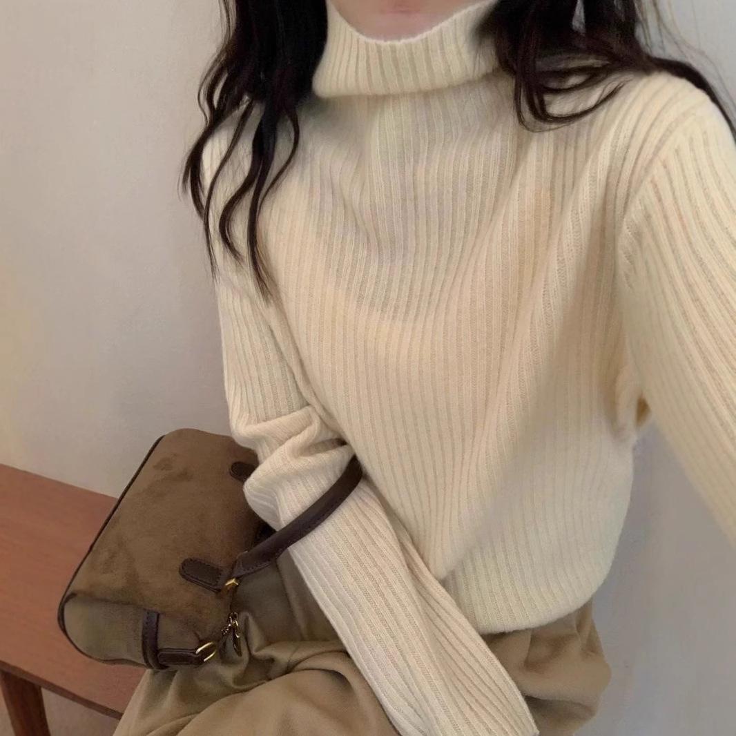 

Женский свитер с высоким воротником из рубчатой шерсти: Толстый пуловер трикотажный Осень/Зима 2024 Extra Large