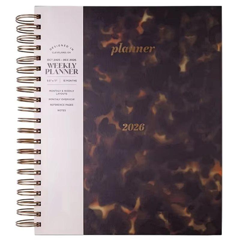 

2026 Large Spiral Tortoise Shell Planner , 15Month Weekly & Monthly Planner, Full Size Academic & Professional Organizer