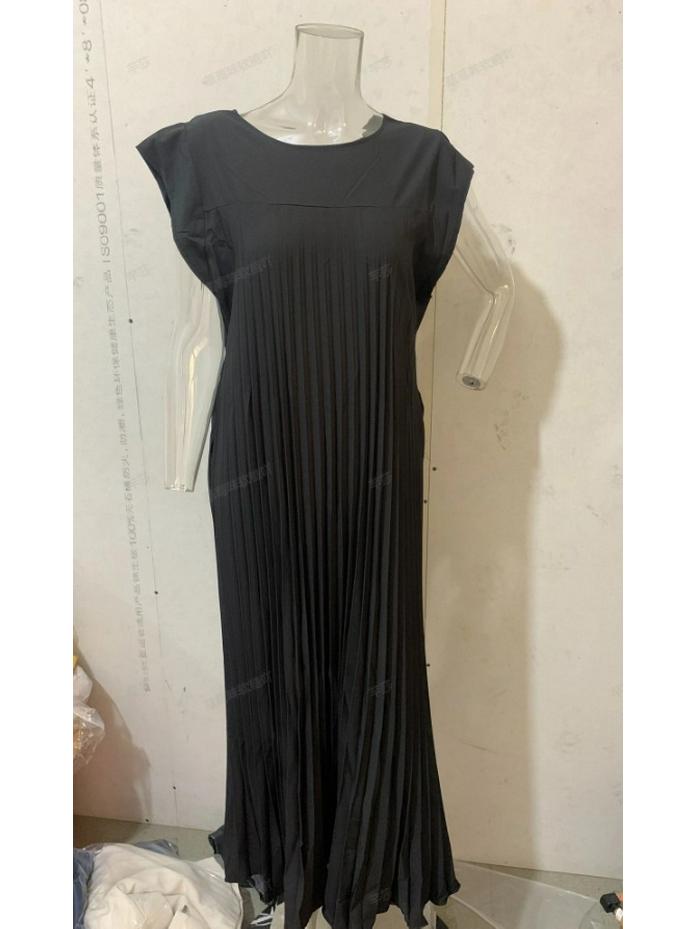 

2023 Осень/Зима Европейская и Американская Мода Платье с Круглым Вырезом без Рукавов Плиссированное для Женщин XL чёрный