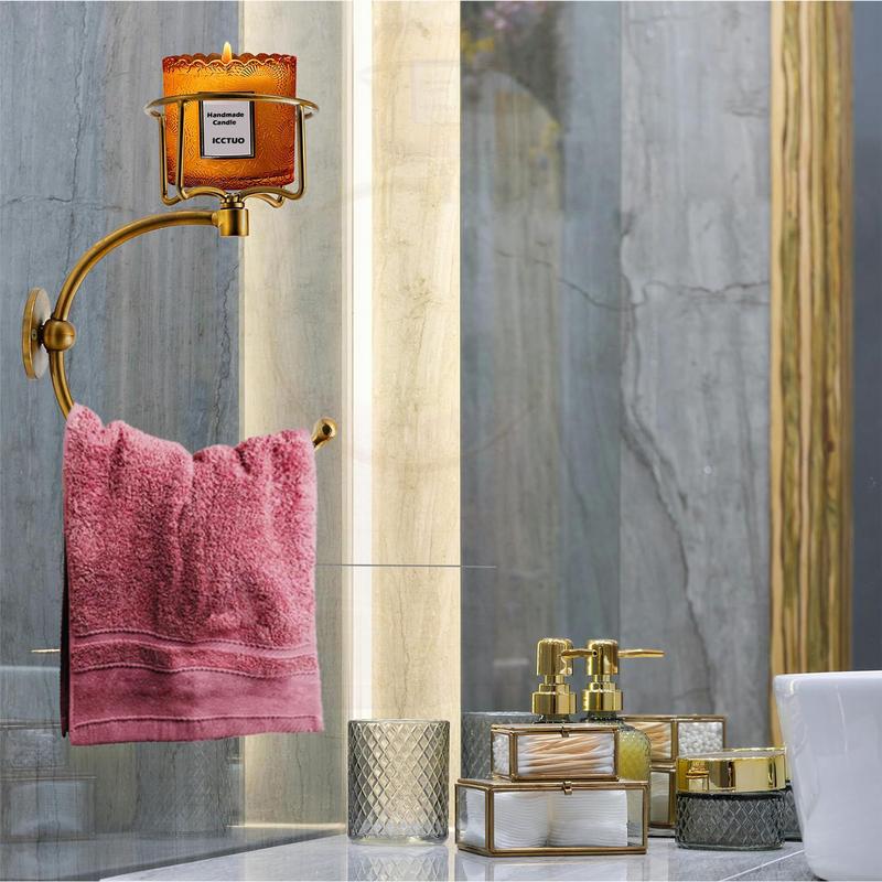 Hand Towel Holder Bathroom Towel Hook Ring With Candle Stand Rustic Elegant Decorative Creative Rack For Bath Kitchen