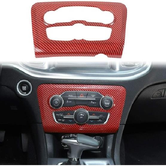 For Charger Red Carbon Fiber Radio AC CD Switch Panel Trim for Dodge Charger 15+
