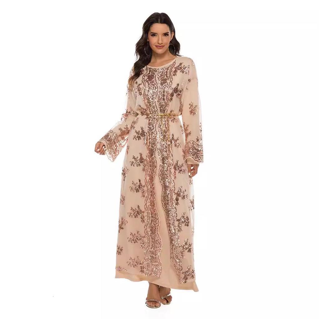 Yiduo Duo European & American High-Density Sequin Embroidery Flare Sleeve Long Dress 20212
